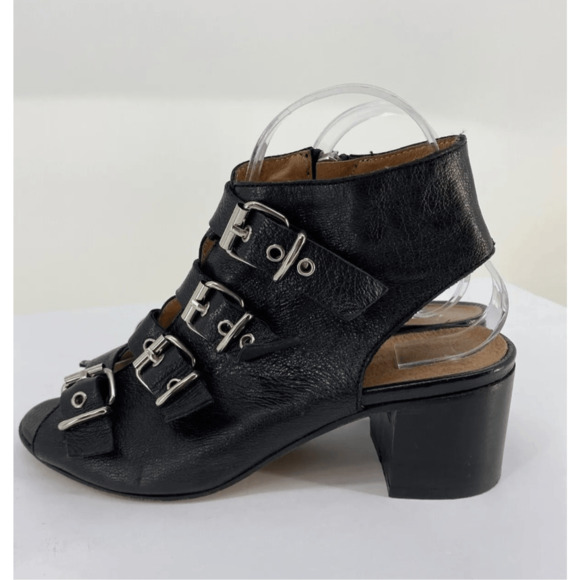 Phisique de Femme Block Heel Buckle Sandals Soft Leather Goth Steampunk - Picture 6 of 12